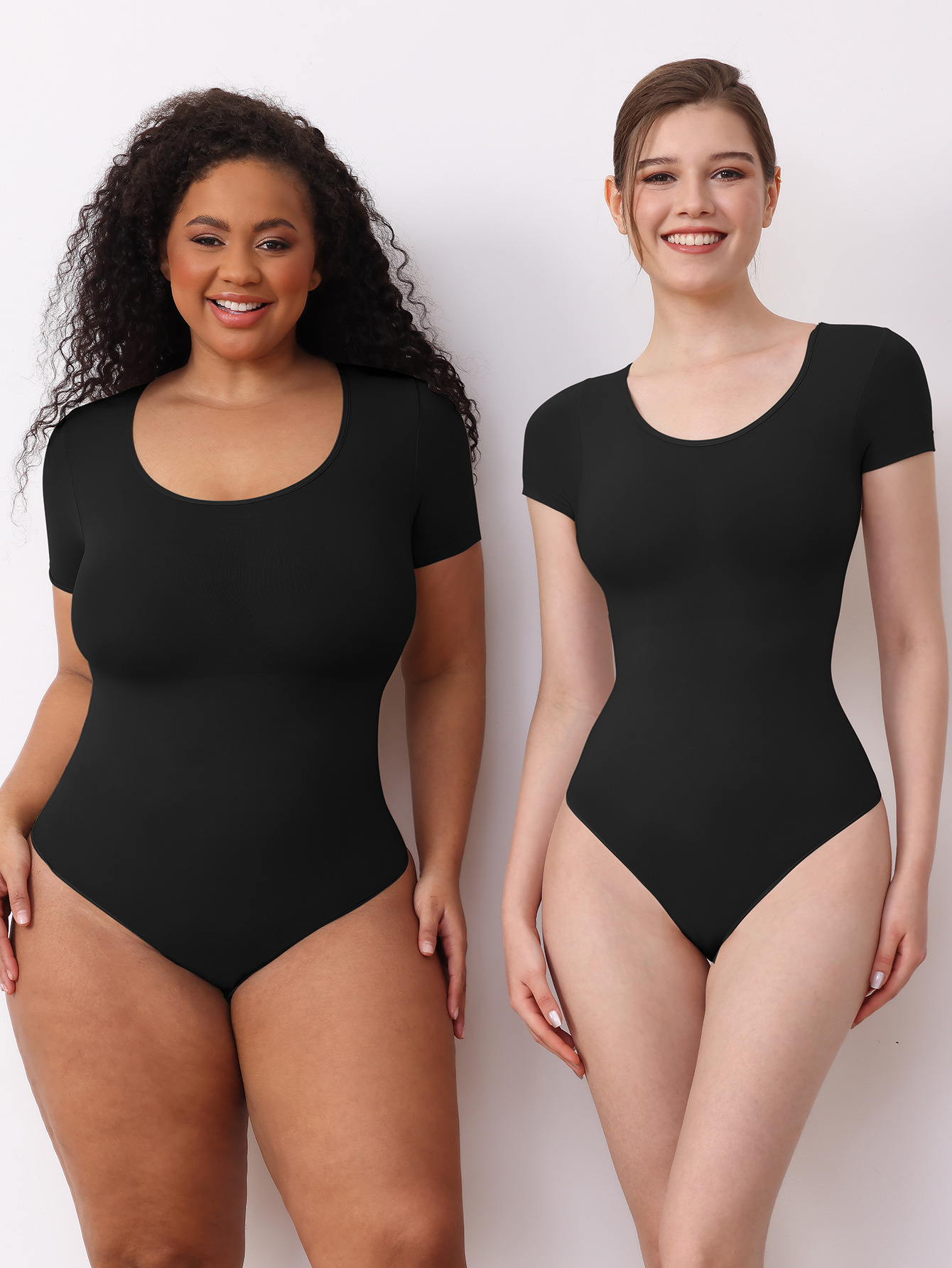 Short Sleeve Shaper Bodysuit - Tummy Control Lingerie Shapewear Thong Underwear